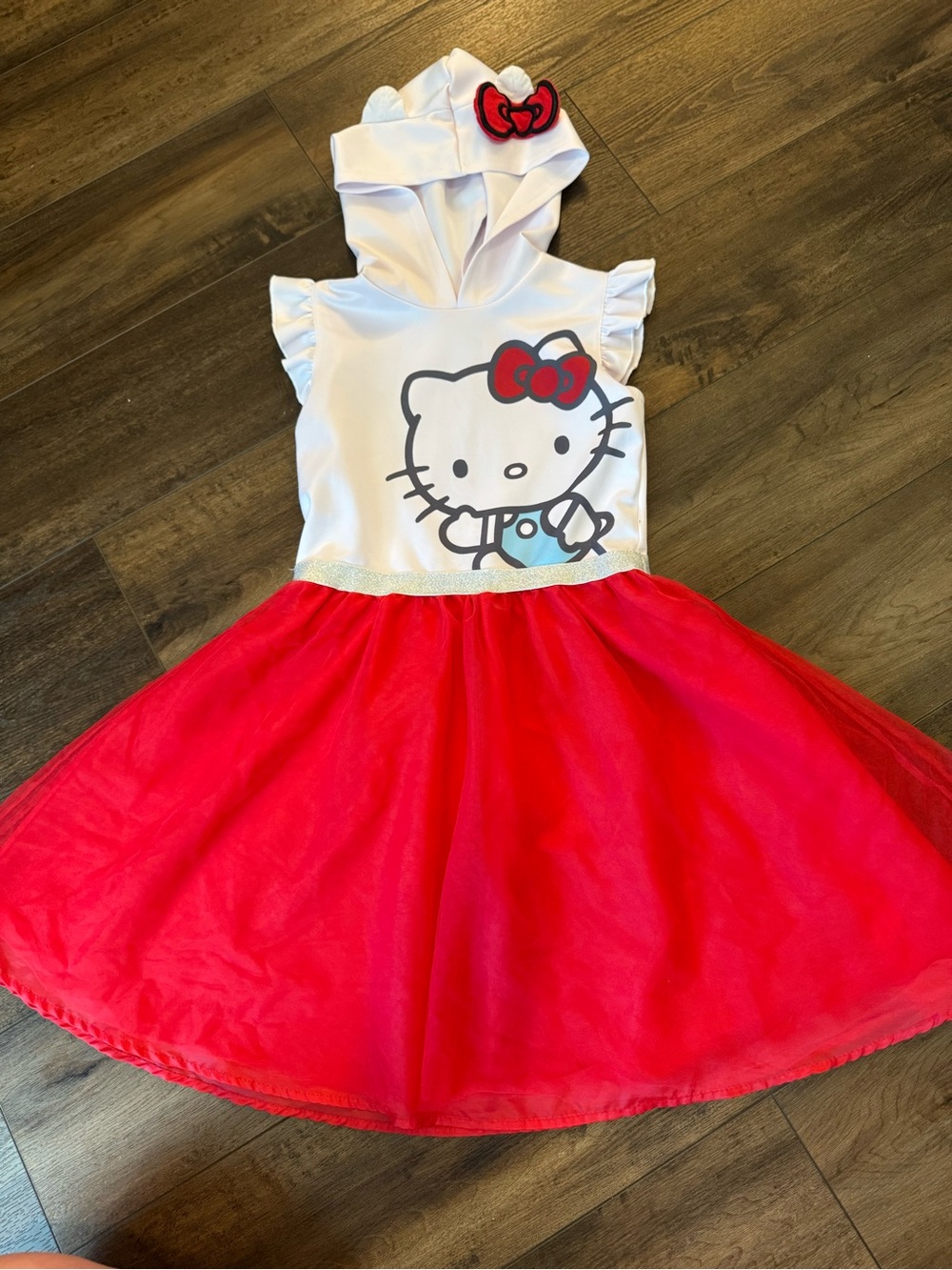 Hello Kitty Hooded Dress costume with tulle skirt girls size 10/12